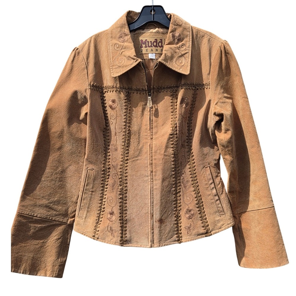 Mudd Jeans Vintage Y2K Leather Embroidered Cottage Country Jacket Core Medium